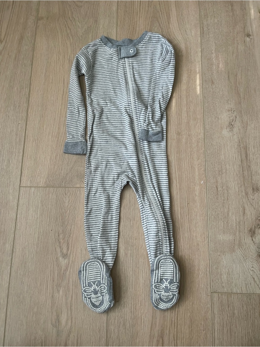 Burt's Bees Baby Gray & White Striped Footed One-Piece